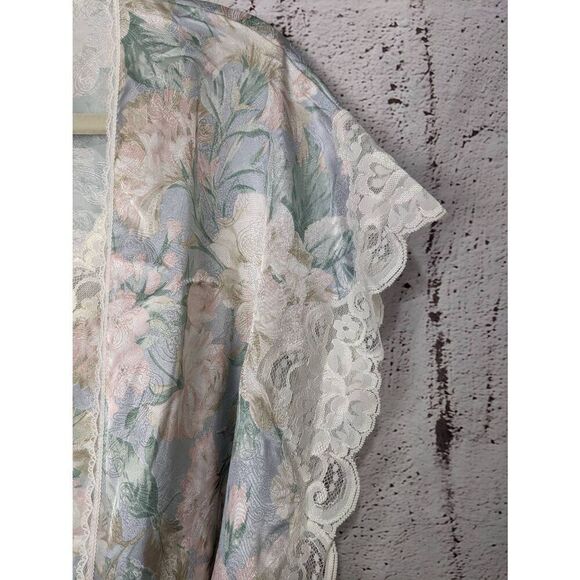Vintage Lucie Ann Pastel Pink Blue Floral Robe Short Lace Kimono and Nightgown s - Picture 3 of 16